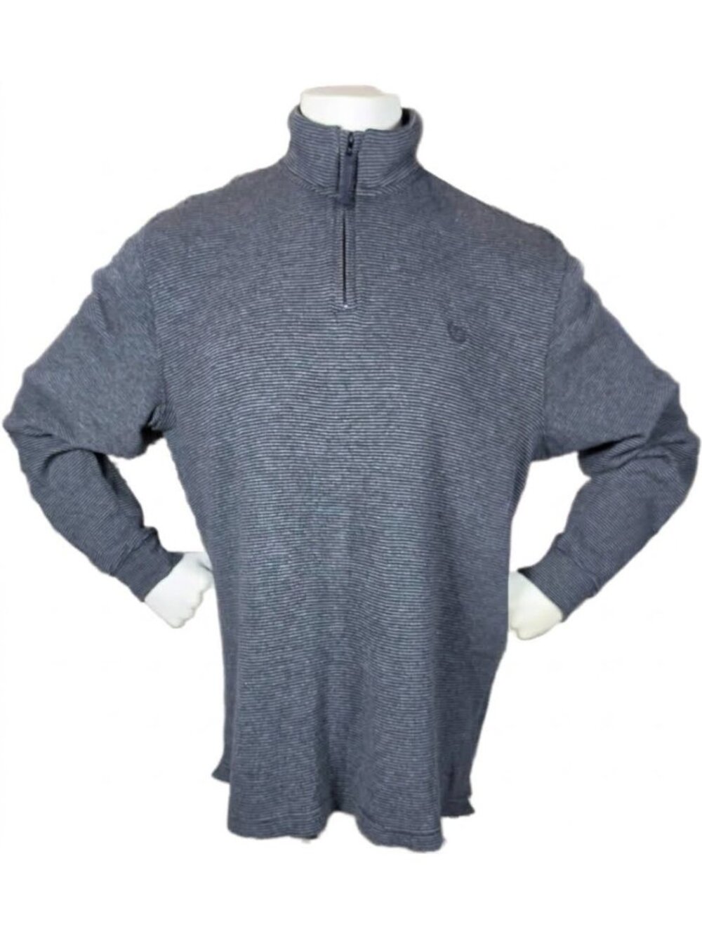 Oversized Grunge Chaps Striped 1/4 Zip Waffle Thermal Sweater Black Gray L 2XLT